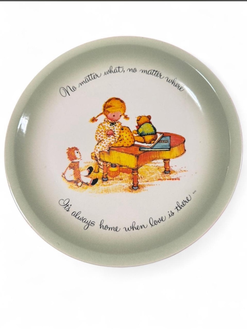 Holly Hobbie collector's edition plate girl playing a piano with a teddy bear